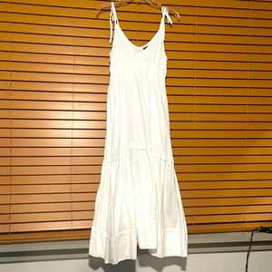Gap White Cotton Tie-Strap Tiered Dress